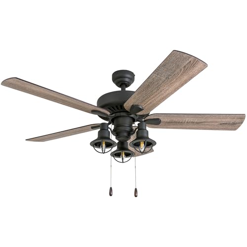 Prominence Home Ennora 52 Inch Farmhouse LED Ceiling Fan with Light Pull Chain Three Mounting Options 5 Dual Finish Blades Reversible Motor 50650 01 Bronze