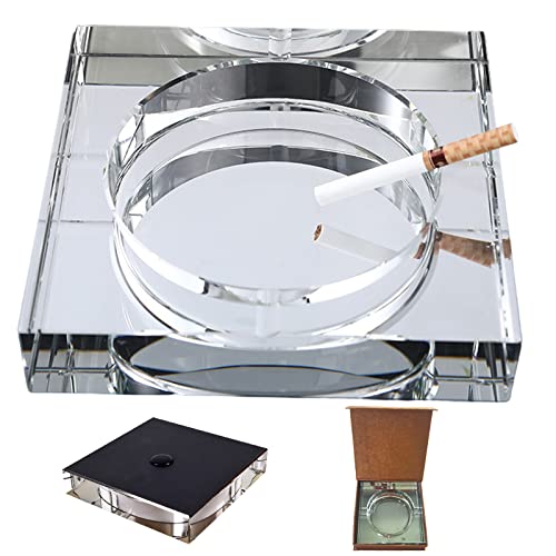 1 Pcs Cendrier Cristal Large, Cendrier Carre en Verre, Technologie De Coupe Fine, Antidérapant et Imperméable Pour Extérieur, Intérieur, Maison, Bureau, Hôtel, Piscine, Restaurant(Argent Blanc)