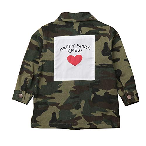 Kids Baby Girls Camouflage Letters Print Coat Button Down Denim Windbreaker Jackets 2-8