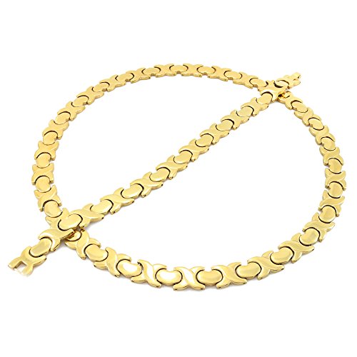 Bling Bling NY NEW Women's Classic 11mm Width XOXO Stampato Hugs And Kisses Necklace Bracelet Jewelry Set ANTI-TARNISH 18/20 inches (Silver, Gold, Tri-Color, Two Tone)