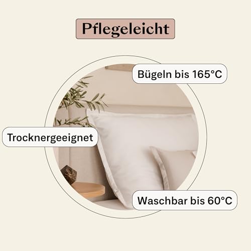 Foto von Amqua Mako Satin Bettwäsche Set 200x200cm + 80x80cm (2X Kissenbezüge), 100% ägyptische Baumwolle (Zertifiziert), weiß