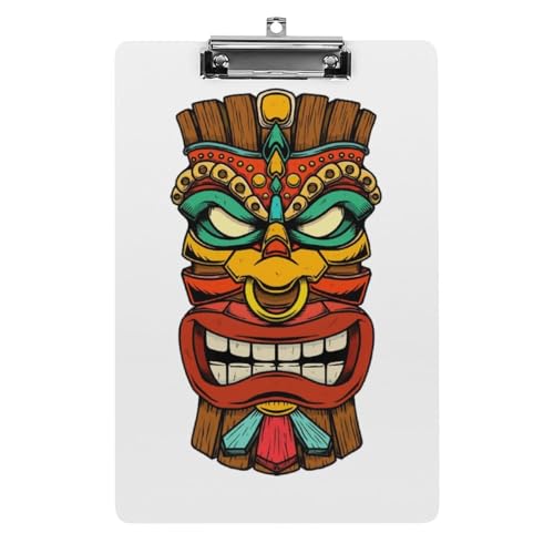 トーテムマスク柄 A4 クリップボード バインダークリップ クリップファイル ファイルボード スケッチボード カルテ記入用 下敷き 書類整理 メモ帳 保管 オフィス用品 用箋ばさみ 用箋挟み 多機能 シンプル 便利