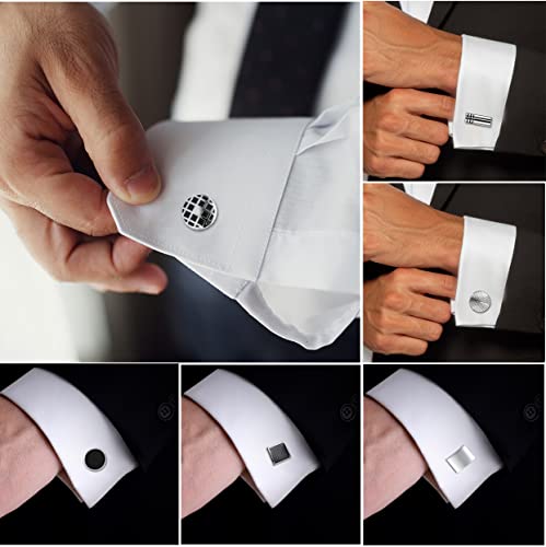 FIRAZIO 12 Pairs Cufflinks for Men Classic Tone Cuff Links Silver Black Striped Disc Square Rectangle Cuff Links Shirt Suit Men’s Cufflinks For Wedding Groom Business Elegant Gift2