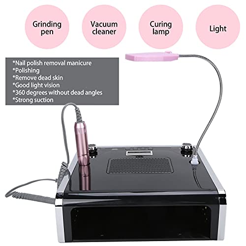 ANGGREK 4 in 1 Nail File Drill Nail Suction Dust Collector Gel Nail Curing Lamp LED Desk Lamp Nail Dryer Light Nail Grinding Machine for Acrylic Gel Nails 108W (Black)