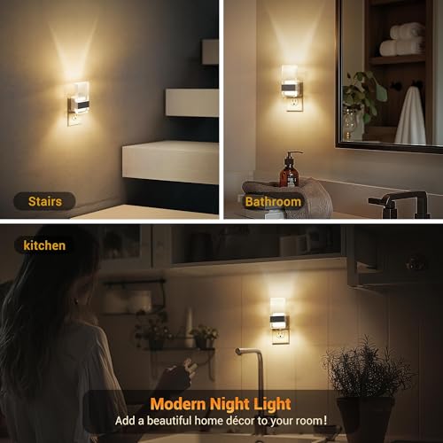 Image of JandCase Night Lights Plug into Wall, Dusk to Dawn Sensor, 3000K Soft White LED, Acrylic Design, 0-100lm Adjustable Brightness, for Bedroom, Bathroom, Living Room, Hallway