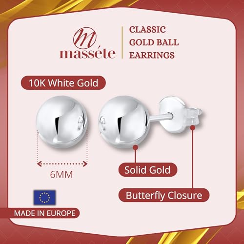 MASSETE Gold Ball Stud Earrings for Women and Girls | 10k, 14k | White Yellow or Rose Gold | 5mm -12mm | Nickel Free4