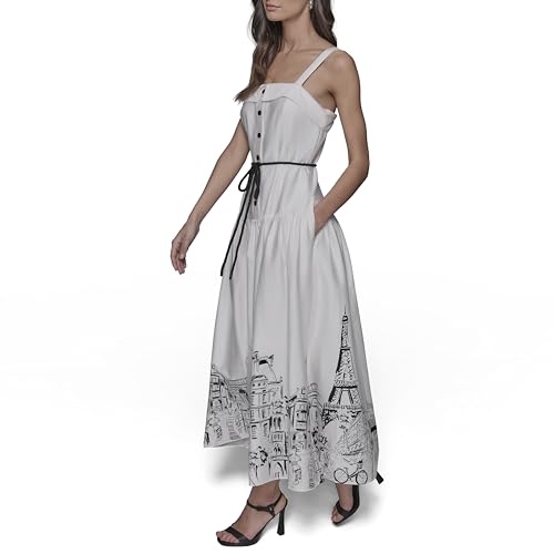 Image of Karl Lagerfeld Women's Sleeveless Square Neck Drope Waist Maxi Dress with Rope Belt
