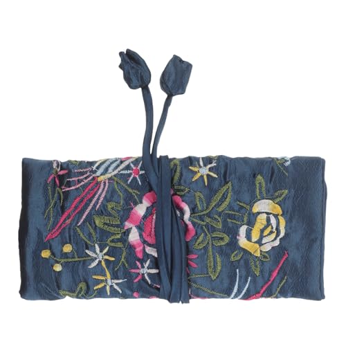 MAGICLULU Estuche Enrollable para Joyas Grande Bordado Color Pavo Real Azul Organizador de Almacenamiento para Collares Anillos y Pendientes Bolsa de Viaje Portátil para Joyería