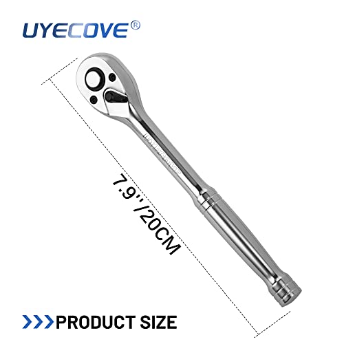Uyecove 3/8-Inch Drive Ratchet Wrench, 3/8 Ratchet Wrench, Socket Wrench, 72-Tooth、Quick-Release Reversible Cr-Mo Head, Chrome Steel Made - 7.9''20Cm #TOP6