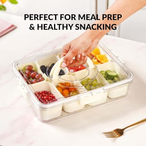 Image of Nestasia Divided Fridge Organiser Storage Box with Lid and Handle - Airtight Fridge Storage Container with 8 Removable Compartments, BPA-Free Multipurpose Serving Veggie Tray