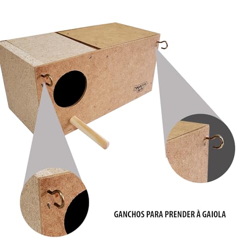 Ninho para Periquito Com Gancho Madeira Para Gaiola Criadeira