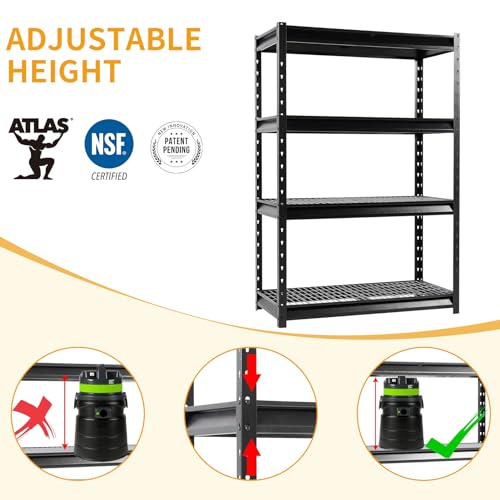 Image of The Atlas 48 inch W Heavy Duty Garage Shelving Unit Load 12000 Lbs, Metal Shelves for Storage, Adjustable All Steel Industrial Rack, 48 inch W x 24 inch D x 72 inch H, Black
