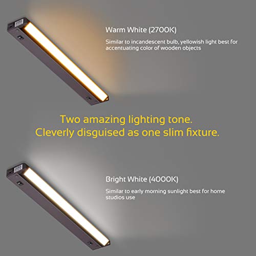 Image of GETINLIGHT 16-Inch Plug-in Swivel LED Under Cabinet Light, 2-CCT, Bronze | 2700K warm white /4000K bright white, dimmable. Model: IN-0109-4-BZ