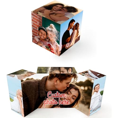 AuraWeave Personalizado Cubo Fotográfico 3D Giratorio con 9 Imágenes, Regalo Personalizado para Familiares, Amigos, Cumpleaños, Navidad, Bodas, San Valentín