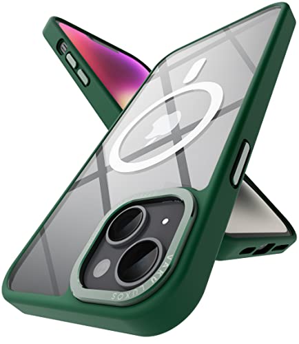 Image of Vaku Luxos Clear Armor MagPro for iPhone 14 Plus Cover Case, Shockproof, Scratch Resistant, Slim, Thin, Military-Grade Metal Ring Camera Protection, Compatible with MagSafe Back Cover - Green