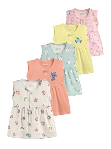 Image of HELLCAT 100% Cotton Baby Frock Dress for Girls - Pack of 5, Soft & Trendy, Sleeveless