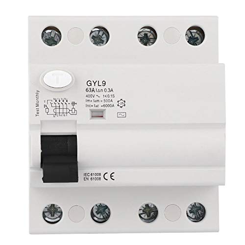 Belissy Interruptor GYL9 4P 400VAC interruptor diferencial de corriente residual eléctrica de fuga protector (63A) Cover