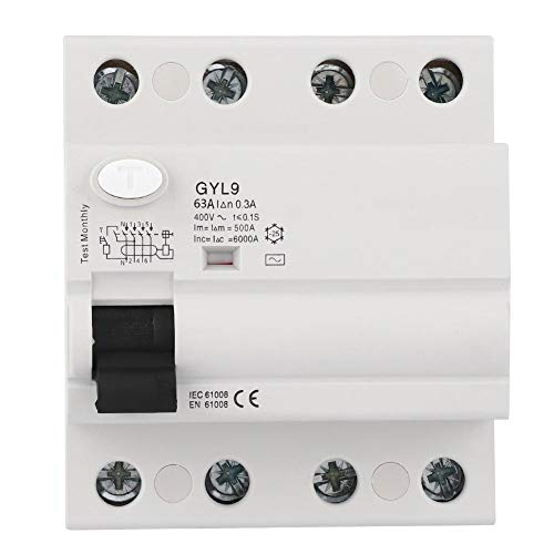 Belissy Interruptor GYL9 4P 400VAC interruptor diferencial de corriente residual eléctrica de fuga protector (63A)