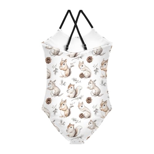 senya Girls Swimsuits One-Piece Swimwear Tie Bathing Suit Beach Summer Round Neck 9-10T Squirrel Pattern2