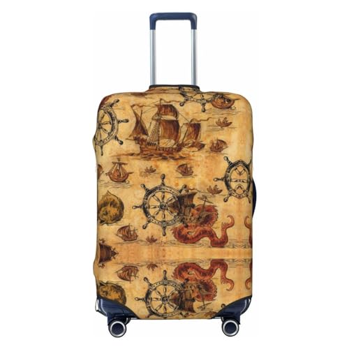 Vintag Ancient Sailboats Luggage Cover Washable Elasticated Luggage Covers for Suitcase TSA Approved Stylish Scratch Resistant Luggage Case Protector