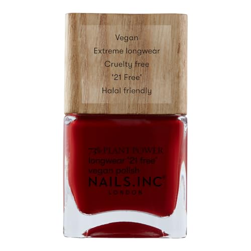 Nails Inc - Pintauñas vegano SWEAR BY SALUTATION Plant Power - 73% a base de plantas, 100% vegano y Cruelty Free - Manicura perfecta, rojo oscuro - Para estética de uñas ecológica