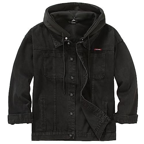 DOSLAVIDA Men's Distressed Denim Jacket Unisex Button Down Jean Coat Casual Long Sleeve Trucker Hooded Jackets Outwear