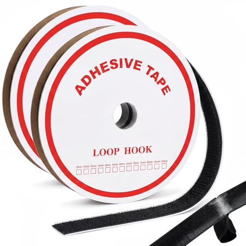Image of Riceshoot 2 Pack Hook Tape 3 /4 Inch x 82 ft Black Heavy Duty Tape Hook and Loop Side Only Tapes Nylon Self Adhesive Strips for Crafting Office Stationery Household Wall Hanging