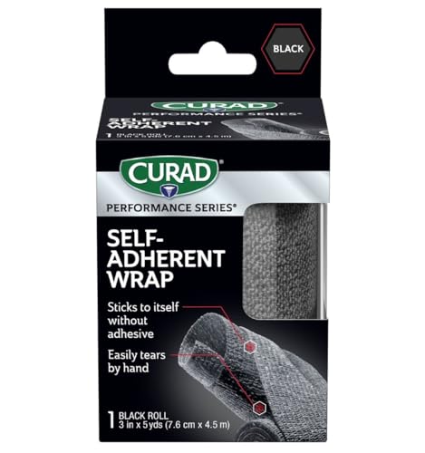 CURAD Performance Series Self-Adherent Athletic Wrap, Black, 3 inches x 5 yards, Compression Support for Sports Injuries, Joint Stability, and Muscle Recovery