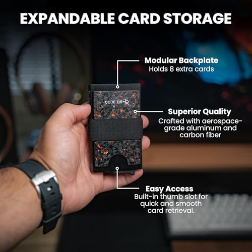 Image of CODE 118 Modular Backplate - Slim Minimalist Aluminum Wallet Accessory - Expandable Cash & Business Card Holder Expands Storage up to 8 cards, Wallet not Included (Anodized Red Forged Carbon)