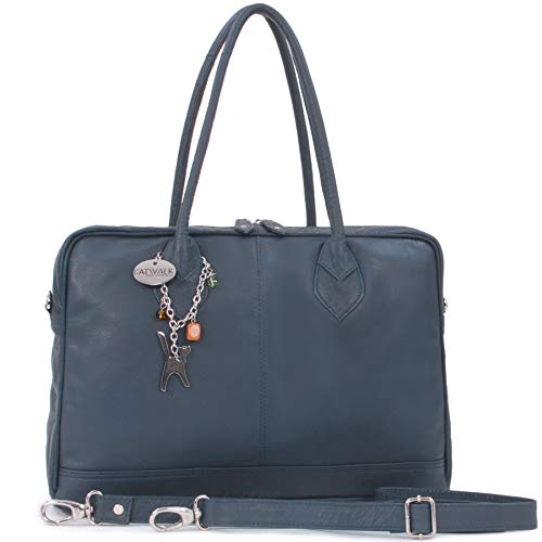 Catwalk Collection Handbags - Grande Borsa Tote Pelle - Borsa a Spalla da Lavoro - Cartella Ufficio Donna - Tracolla Removibile - Grosvenor - Blu