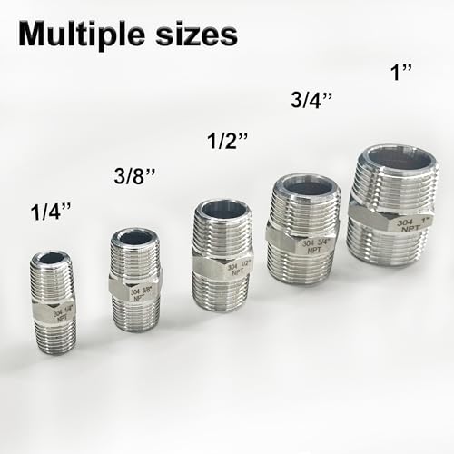 Zouni ZOUNI-230315001 5Pcs Hex Nipple 1/4 Inch Male X 1/4 Inch Male Pipe Fittings, 304 Stainless Steel Npt 1/4 Inch Male Threaded Pipe Adapter Fittings Equal Nipples Connectors thumb #6