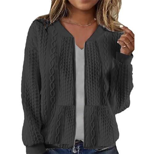 Image of Womens Full Zip Up Cardigan Sweater Casual Solid Long Sleeve Sweatshirt Coat with Pocket