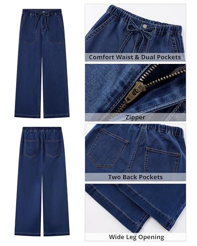 GRAPENT Straight Leg Jeans for Women Wide Leg Women's Jeans Women Baggy Western Outfit High Waist Dark Wash Jean Pants with Drawstring Zipper Darkness Blue X-Large Plus Size 16 to 18