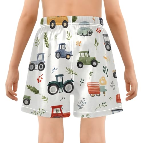 Bolaz Toddler Boys Swimwear Swim Trunks with Compression Liner 4T Cars Tractors Leaf3
