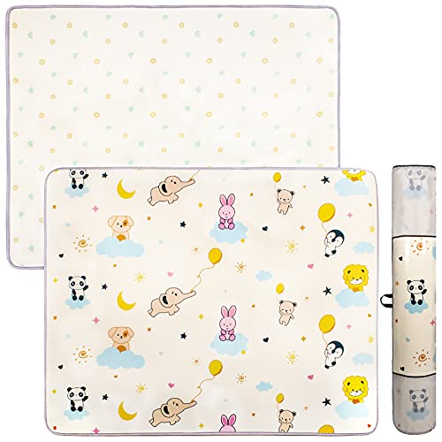 Image of Bubbtots Baby Play Mat, Large and Reversible Waterproof Padded Foam Playmat for Babies and Toddlers, Animals and Nature, 69"x59"x0.6"