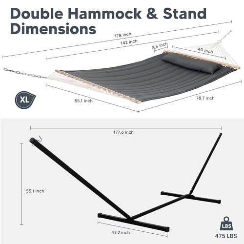 Image of SUNCREAT Hammocks for Outside with 15 ft Stand, Stand Alone Hammock, 475 lbs Capacity, Dark Gray