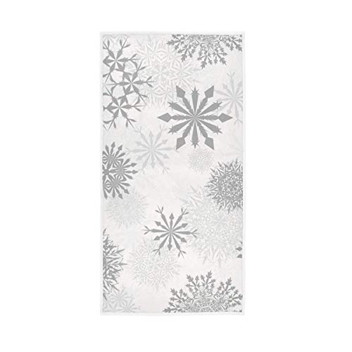 ALAZA Christmas Hand Towels Gray Silver Snowflakes Bathroom Towel Highly Absorbent Soft Small Bath Towel Decorative Guest Breathable Fingertip Towel for Face Gym Spa 30 X 15 Inch