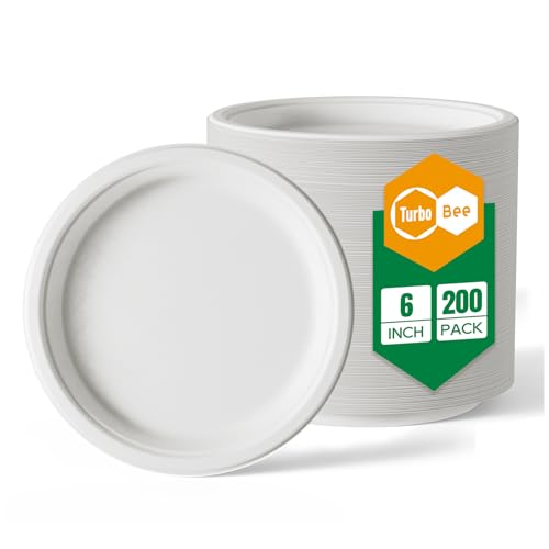 Turbo Bee 200 Pack 6 Inch Disposable Compostable Sugarcane Bagasse