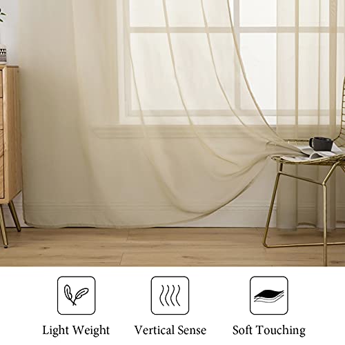 Miulee 2 Panels Solid Color Sheer Window Curtains Elegant Window Voile Panels/Drapes/Treatment For Bedroom Living Room (54X63 Inches Beige) #TOP3