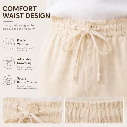 Image of Linen Pants for man || Relaxed Fit Casual Trousers for Men || Men's Lightweight Breathable Pants || Elastic Waist with Drawstring || All Season Pant for Regular, Travel & Office Wear