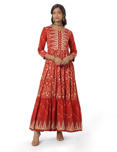 Image of BIBA Cotton Printed Flared Casual Dress
