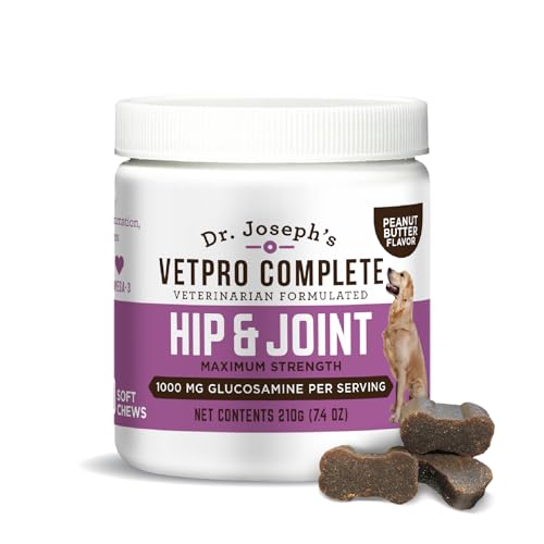 VetPro Complete Dr. Joseph’s Peanut Butter Hip and Joint Dog Chews, 60 Count, Pain and Inflammation Relief with Glucosamine, Chondroitin, MSM, Turmeric, Vitamin C, Omega 3, Treats Hip Dysplasia