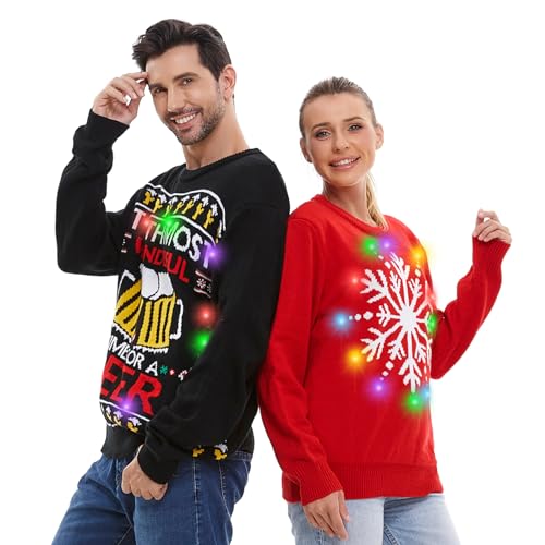 Hsctek Light Up Adults Christmas Knitted Sweater, Ugly Xmas Pullovers Men | 100% Non-Toxic Acrylic, Long-Sleeve, Crewneck, Built-In Light Bulbs With Batteries, Providing Comfort And Fashion Matching 4 Hsctek Light Up Adults Christmas Knitted Sweater, Ugly Xmas Pullovers Men
