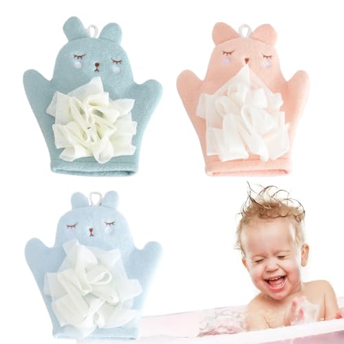 Paquete de 3 manoplas de baño para bebés, manoplas de baño con estampado animal, manoplas exfoliantes para recién nacidos y niños pequeños de 0 meses en adelante