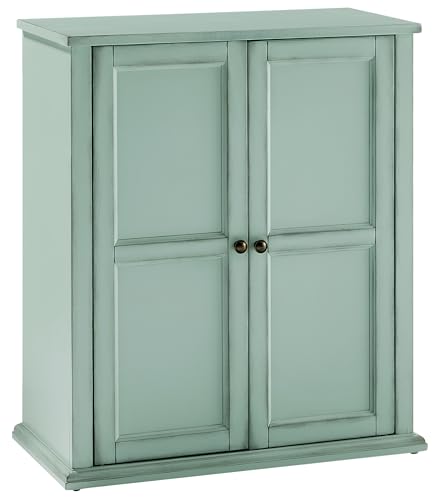Crosley Furniture Holbrook Traditional Stackable Kitchen Storage Pantry, Accent Cabinet, Bathroom Storage, Distressed Seafoam Blue
