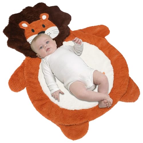 Image of Little Grape Land Baby Floor Play Mat, Soft Cushioning Plush Stuffed Lion Animal Baby Mat for Floor Tummy Time, Crawling Infant Baby Mat Nursery Rug, Machine Washable, 38 x 29.5 Inch