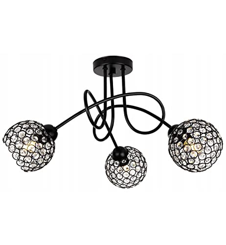 Light-Home Abat Jour Suspension Luminaire Lustre Industriel Crystal - Moderne Abat Jour Plafond pour Chambre Salon et Cuisine - en Metal et Verre - À 3 Lumières - Noir Cover