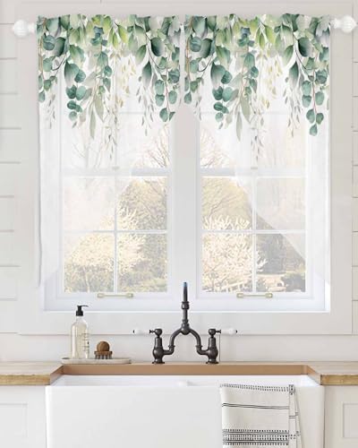 Cortinas semitransparentes de hojas de eucalipto, 2 paneles de 36x63'' 3