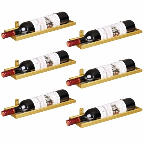 Image of 6-Shelf Metal Wall Mounted Wine Rack - Hanging Wine Bottle Holder Organizer for Kitchen, Bar, Home Storage - 6PCS Iron Wine Bottle Display Stand (6PCS-Gold)