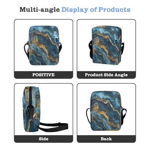 messenger bag crossbody mens crossbody bag Cross Body Purses Adjustable Strap for Travel Travel- Blue and Gold Marble Texture4